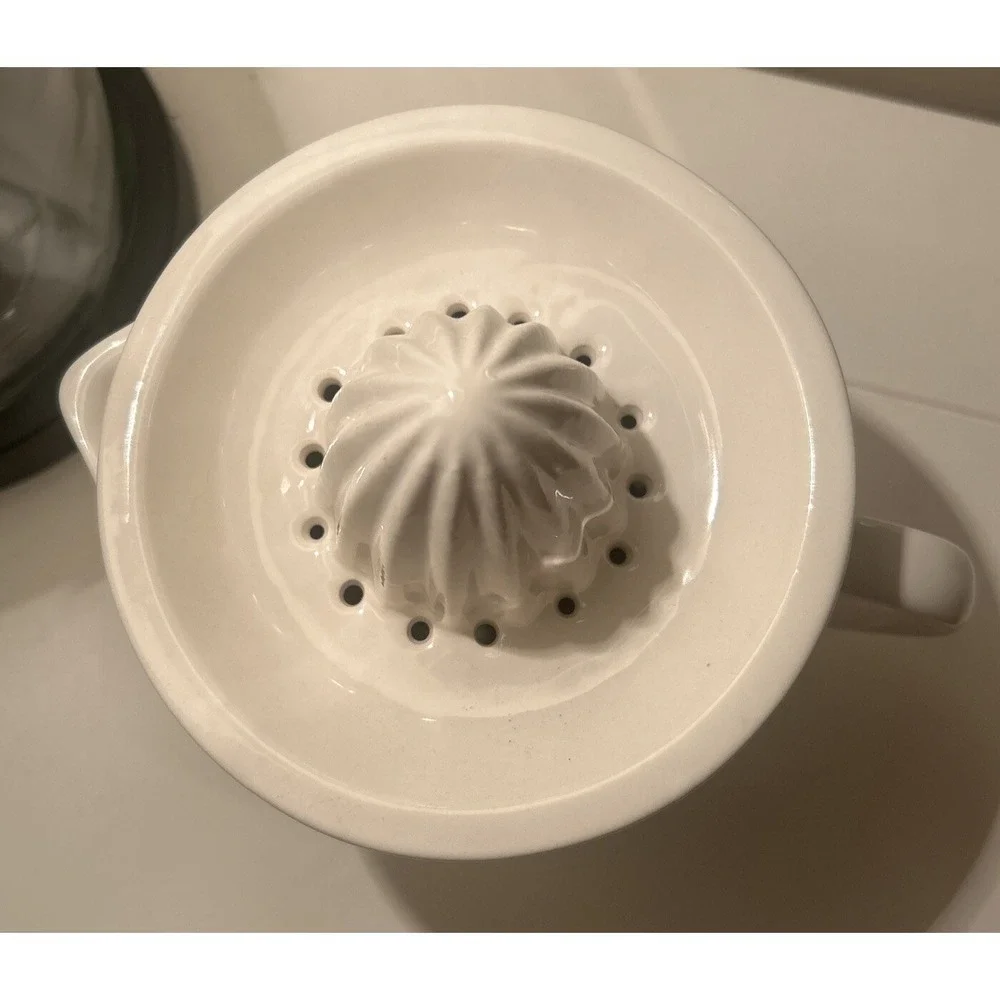 Rae Dunn Lemon Hand Juicer SQUEEZE White Ceramic Pitcher with handle Decorative